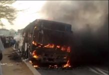 Panic As BRT Bus Goes Up In Flames In Lagos (Photo) BRT