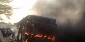 Panic As BRT Bus Goes Up In Flames In Lagos (Photo) BRT