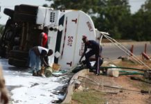 Danger averted as gas truck tumbles in Lagos