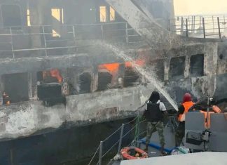 EASTERN NAVAL COMMAND RESCUES 20 CREW AS FIRE GUTS COMMERCIAL VESSEL IN CALABAR CHANNEL