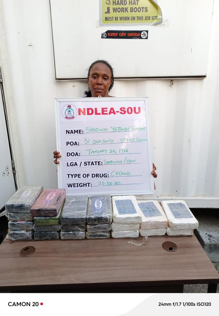 Female drug kingpin arrested in Lagos with 23.50kg cocaine stashed in her children’s room
