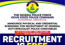 Ogun Police Command Announces Physical and Credential Screening for Police Constables Recruitment