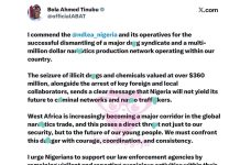 Tinubu Praises NDLEA for $360M Drug Syndicate Bust, Urges Public Support in War on Narcotics