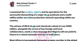 Tinubu Praises NDLEA for $360M Drug Syndicate Bust, Urges Public Support in War on Narcotics