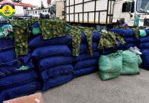 Lagos Police Seize Truck With 47 Sacks of Military Camouflage, 80 Cartons of Suspected Illicit Drugs