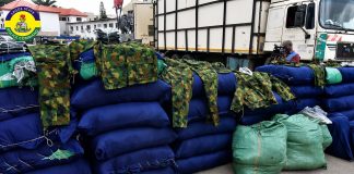 Lagos Police Seize Truck With 47 Sacks of Military Camouflage, 80 Cartons of Suspected Illicit Drugs