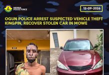 Police Arrest Suspected Car Theft Kingpin, Recover Stolen Camry in Mowe